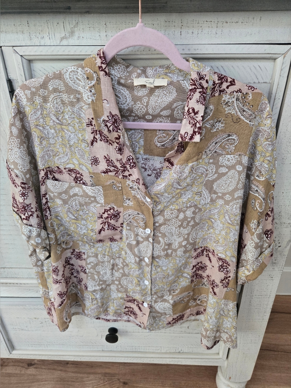 Easel Paisley Patchwork Button-Up Blouse | Size Small NWOT